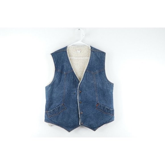 Vintage 70s Levis Orange Tab Mens XL Sherpa Fleece Lined Denim Trucker Vest USA